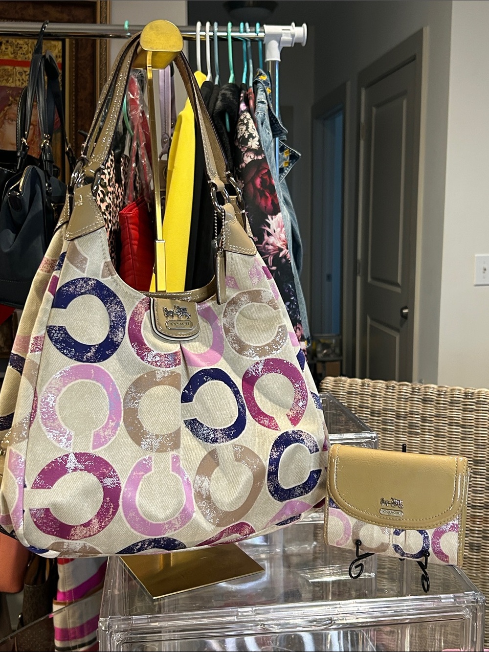 Coach 2012 Madison Signature Distressed Op Art Maggie Hobo Bag & Wallet EUC - Picture 5 of 10